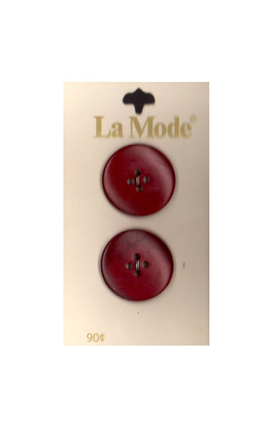 Vintage La Mode 22 mm (approx. 7/8 inch) Carded Burgundy 4-Hole Buttons Two Pieces