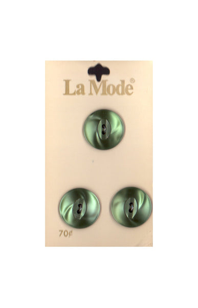 Vintage La Mode approx. 19 mm (3/4 inch) Carded Green 2-Hole Buttons Three Pieces