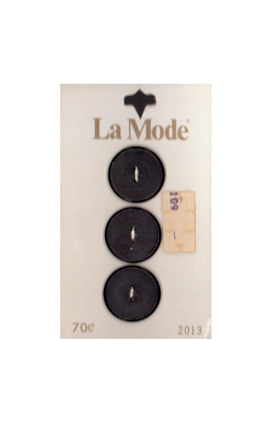 Vintage La Mode 19 mm (3/4 inch) Carded Black 2-Hole Buttons Three Pieces