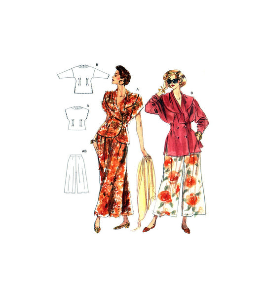 Burda 4870 Short or Long Sleeve Blouse and Culottes, Uncut, Factory Folded, Sewing Pattern Multi Size 8-18