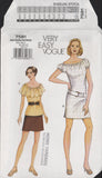 Vogue 7581 Short Sleeve Dress, Flounced Neckline Top and Straight Skirt, Uncut, Factory Folded, Sewing Pattern Size 8-12