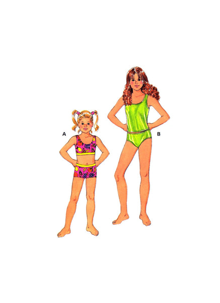 Kwik Sew 2884 or 2885 Girls' Swimwear: Two Piece Swimsuit and Tankini, Uncut, Factory Folded Sewing Pattern Multi Size 4-7 or 8-14