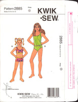 Kwik Sew 2884 or 2885 Girls' Swimwear: Two Piece Swimsuit and Tankini, Uncut, Factory Folded Sewing Pattern Multi Size 4-7 or 8-14