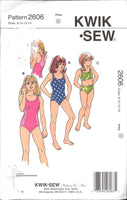 Kwik Sew 2606 Girls' Swimwear: One or Two Piece Swimsuit with Racing Back, Uncut, Factory Folded Sewing Pattern Multi Size 8-14