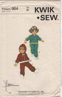 Kwik Sew 964 Toddlers' Jogging Suits with Optional Hood, Uncut, Factory Folded Sewing Pattern Size 2-4