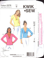 Kwik Sew 3378 Close Fitting Pullover Deep V-Neck Top with Sleeve Variations, Uncut, Factory Folded Sewing Pattern Multi Size XS-XL
