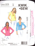 Kwik Sew 3378 Close Fitting Pullover Deep V-Neck Top with Sleeve Variations, Uncut, Factory Folded Sewing Pattern Multi Size XS-XL