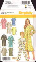 Simplicity 4388 Unisex Child's Sleepwear: Nightshirt in Two Lengths, Robe and Pyjamas, Uncut, Factory Folded Sewing Pattern Multi Size 3-6