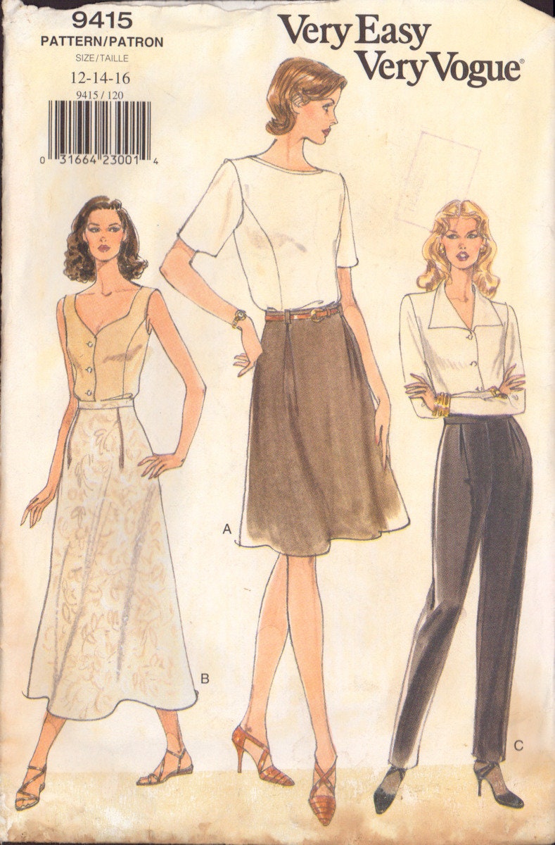 Vogue 9415 Sewing Pattern, Skirt and Pants, Size 12-14, CUT, COMPLETE ...