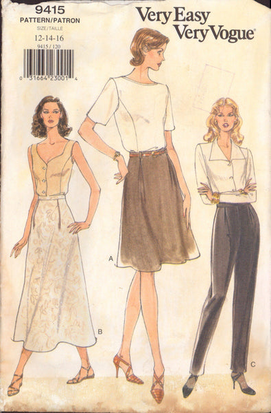 Vogue 9415 Sewing Pattern, Skirt and Pants, Size 12-14, CUT, COMPLETE