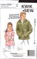 Kwik Sew 3235 Unisex Child's Pullover Tops with or without Hood, Uncut, Factory Folded Sewing Pattern Multi Size 4-14