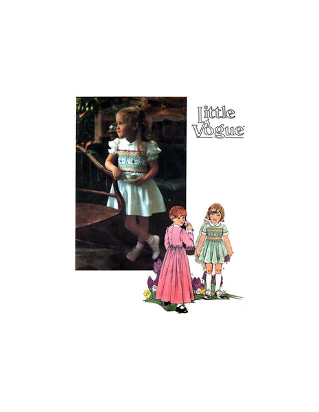 Vogue 1615  Child's Hand Smocked, Peter Pan Collar Dress in Two Lengths, Uncut, Factory Folded Sewing Pattern Size 5