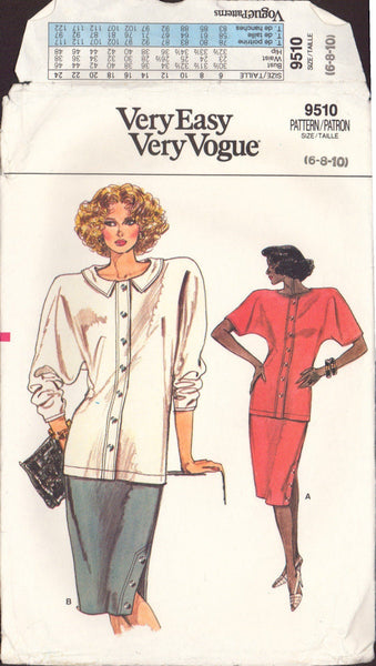 Vogue 9510 Sewing Pattern, Top and Skirt, Size 6-8-10, CUT, COMPLETE