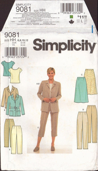 Simplicity 9081 Sewing Pattern, Jacket, Skirt, Pants and Knit-Top, Size 6-12, Uncut, Factory Folded