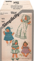 Simplicity 5564 Babies' Christening Dress in Two Lengths, Panties and Hat, Uncut, Factory Folded, Sewing Pattern Size 12 Months