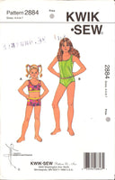 Kwik Sew 2884 or 2885 Girls' Swimwear: Two Piece Swimsuit and Tankini, Uncut, Factory Folded Sewing Pattern Multi Size 4-7 or 8-14