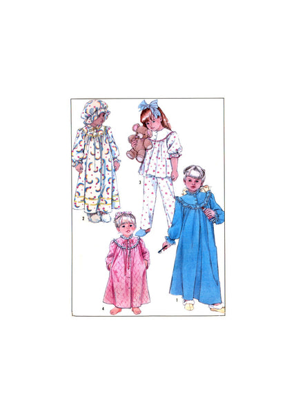 Simplicity 8943 Child's Sleepwear: Nightgown, Pajamas, Robe and Hat, Uncut, Factory Folded Sewing Pattern Size 3-4