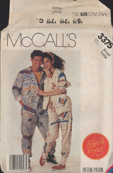 McCall's 3375 Sewing Pattern, Women's, Men's, Boys' Jacket, Shirt and Pants, Size Small, PARTIALLY CUT, COMPLETE
