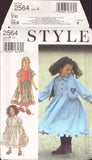 Style 2564 Girls' Loose Fitting Dress with Ruffle Hem and Vest/Waistcoat, Uncut, Factory Folded and Sealed Sewing Pattern Multi Size 3-8