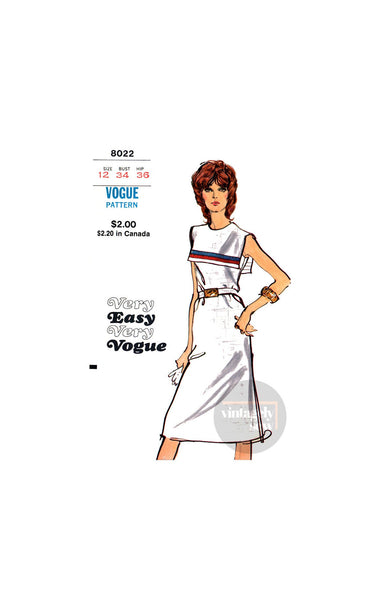 70s Sleeveless Dress with Large Square Collar, Bust 34" (87 cm) Vogue 8022, Vintage Sewing Pattern Reproduction