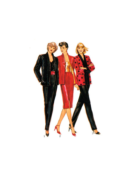 Style 2870 Disco Era Lined Evening Jacket, Pencil Skirt and Trousers, Uncut, Factory Folded and Sealed Sewing Pattern Size 14