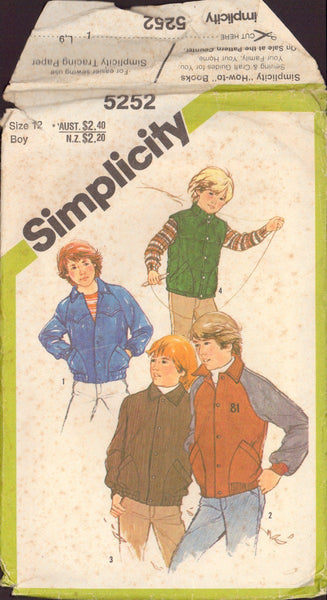 Simplicity 5252 Sewing Pattern, Boys' Jacket and Vest, Size 12, CUT, COMPLETE