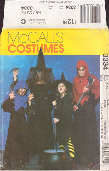 McCall's 3334 Sewing Pattern, Women's, Men's, Teen's, Boys' and Girls' Witch and Ghoul Costume, Size S-XL, Uncut, Factory Folded