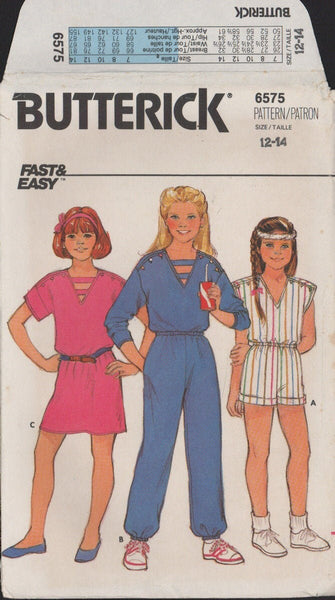 Butterick 6575 Sewing Pattern, Girls' Dress or Jumpsuit Size 12-14, CUT, COMPLETE