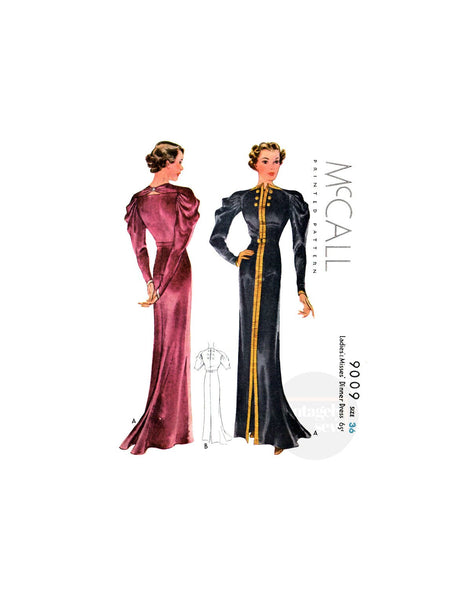 30s Evening Dinner Dress with Fishtailed Back Skirt, Bust 36" (92 cm), McCall 9009, Vintage Sewing Pattern Reproduction