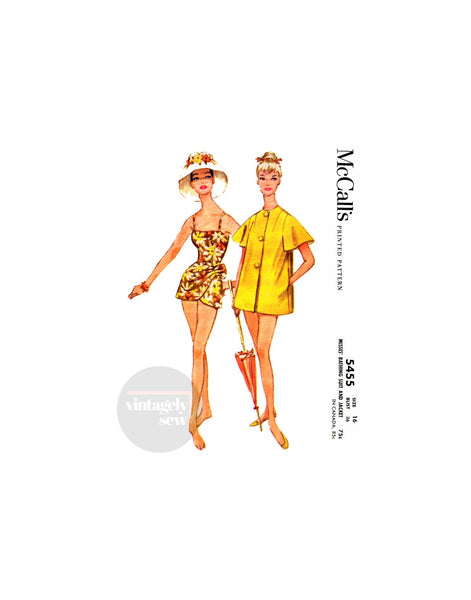 50s Sarong Style Bathing Suit with Attached Bloomers and Jacket, Bust 36" (92 cm) McCall's 5455 Vintage Sewing Pattern Reproduction