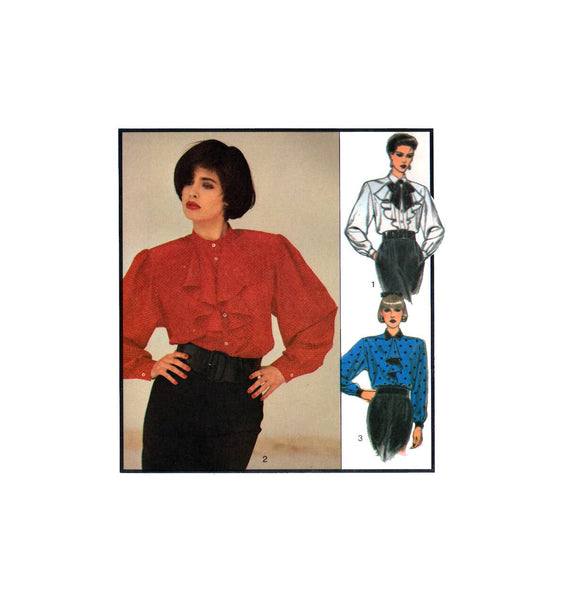 Style 4757 Set of Blouses with Jabot, Neck Tie or Front Drape, Uncut, Factory Folded Sewing Pattern Size 10-14
