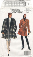Vogue 8141 Mid-Knee Length Swing Coat with Notched Collar and Side Pockets, Uncut, Factory Folded Sewing Pattern Size 6-10 (Bust
