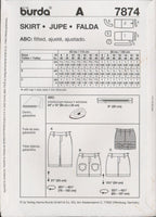 Burda 7874 Sewing Pattern, Skirt, Size 6-18, Uncut, Factory Folded
