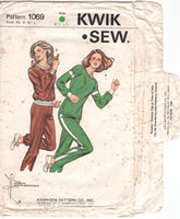 Kwik Sew 1069 Womens' Retro Jogging Suit, Tracksuit, Track Pants and Sweatshirt, Uncut, Factory Folded, Sewing Pattern Multi Size 31.5-41.5