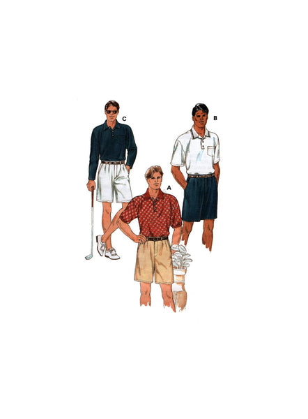 Kwik Sew 2763 Men's Long and Short Sleeve Shirts and Golf Shorts, Uncut, Factory Folded, Sewing Pattern Multi Size 34-52