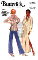 70s Evening Length Caftan or Top, Size Small (31.5"-32.5") or Medium (34"-36"), Butterick 3624, Vintage Sewing Pattern Reproduction