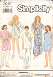Simplicity 7031 Sleepwear: Nightgown in Two Lengths, Pajamas, Baby Dolls and Robe, Uncut, Factory Folded Sewing Pattern Multi Size 6-24
