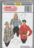 Burda 4730 Button Front Shirt in Two Lengths with Long or Short Sleeves, Uncut, Factory Folded Sewing Pattern Multi Size 34-52