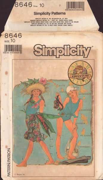 Simplicity 8646 Sewing Pattern, Girls' Front-Wrap Skirt and Swimsuit, Size 10, Uncut, Factory Folded