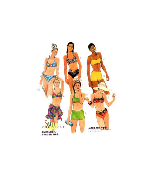 McCall's 8813 Two Piece Swimsuits with Top and Bottom Variations and Sarong, Uncut, Factory Folded Sewing Pattern Size 10