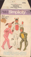 Simplicity 7683 Sewing Pattern, Children's Animal Costumes, Size 8, Partially Cut, Complete