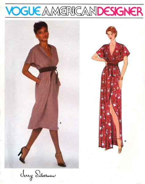 Vogue American Designer 2246 Jerry Silverman Deep V-Neck Evening/Formal Dress in Two Lengths, Uncut, F/Folded, Sewing Pattern Size 14