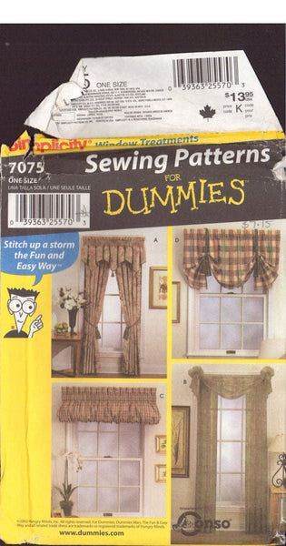 Simplicity Window Treatments 7075 Sewing Patterns for Dummies: Set of Window Curtains in Four Styles, Uncut, Factory Folded