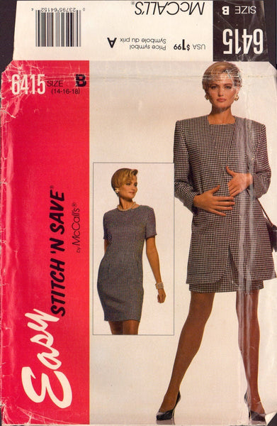 Stitch 'n Save 6415 Sewing Pattern, Dress and Jacket, Size 14-16-18, Uncut, Factory Folded