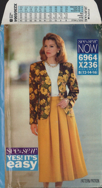 See&Sew 6964 Sewing Pattern, Jacket and Skirt, Size 12-14-16, Uncut, Factory Folded