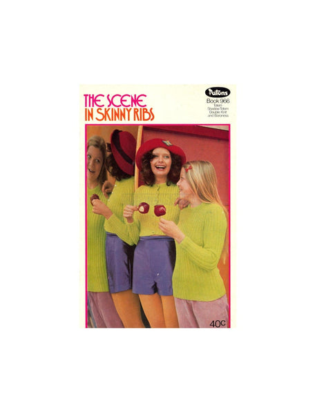 Patons 966 The Scene In Skinny Ribs - Knitted 70s Cardigans, Vest and Jumper Instant Download PDF 12 pages