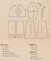 Vogue 7015 Sewing Pattern, Top and Skirt,  Size 14-16-18, Cut, INCOMPLETE