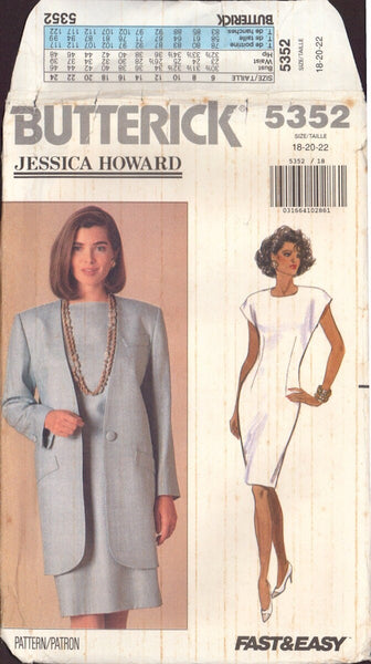 Butterick 5352 Sewing Pattern, Jacket and Dress, Size 18-20-22, Uncut, Factory Folded