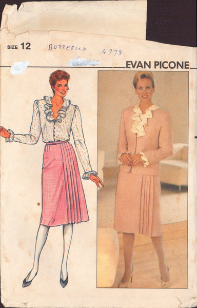 Butterick 4778 Sewing Pattern, Jacket, Blouse, Skirt, Size 12, Cut, Complete