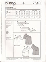 Burda 7549 Sewing Pattern, Blouse, Size 8-20, Uncut, Factory Folded